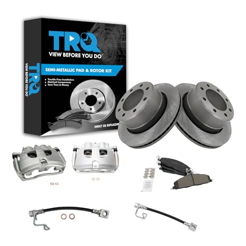 Image of TRQ Rear Brake Pad, Caliper, Hose, & Rotor Kit Semi-Metallic Compatible with 2009-2010 Dodge Ram 2500, 3500 2011-2013 Ram 2500 2011-2012 3500