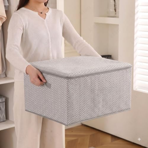 Image of Kian Storage Box for Clothes, Blankets & Bedding | Foldable Closet Organizer with Zipper Lid & Handles | Large Space-Saving Storage Bin for Bedroom, Wardrobe & Home (Pack of 1) (zipper)