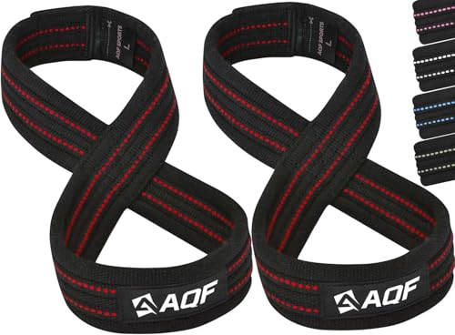 AQF Figure 8 Lifting Straps Anti Slip Gym Wrist Supports for Gym Powerlifting Weightlifting Deadlifting Heavy Duty Gym Straps Ideal Lifting Straps for Strength Training (Black & Red M)
