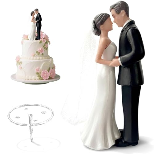 Wedding Cake Topper Bride and Groom Cake Topper Traditional Design Mr and Mrs Cake Topper for Wedding Celebrations Just Married Cake Topper with Classic Black Suit Style