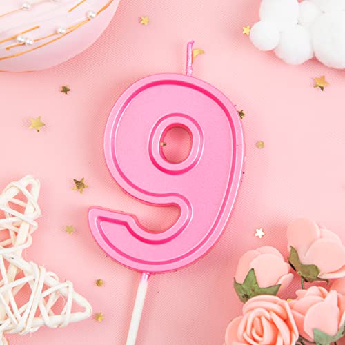 PHD CAKE 2.76 Inch Luxe Pink 9 Number Birthday Candles, Pinkk Number Candle, Cake Number Candles, Party Celebration