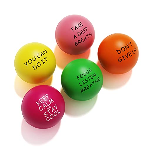 Motivational Stress Balls for Adults & Teens - PU Foam Squeeze Balls for Anxiety Anger Management Hand Exercise - 6.3cm Pack of 5