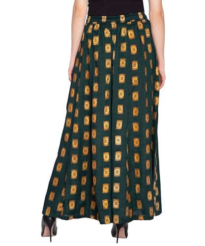 Image of TNQ Full Flared Cotton Palazzo Pants || Gold Print Printed Sharara Garara || Ethnic Or Casual Wear