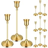 12PCS Brass Gold Taper Candle Holders Set, Vintage Metal Candlestick Holders for Table Centerpiece, Wedding Reception, Festive Christmas Mantel Decoration