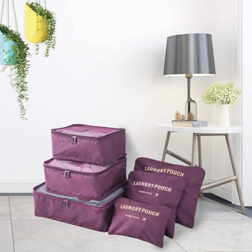 Image of Travel Organizer Pouch Set of 6, Space Saver Packing Cubes for Suitcase, Clothes, Underwear, Socks and Shoes (MAROON)