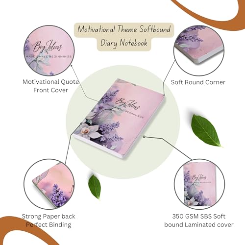 Image of Motivational Floral A5 Notebook Diary for Women & Students | Softbound Laminated Cover | Monthly Planner + Daily Planner | 21 x 15 cm Ruled Journal | Inspirational Quote Cover (Peach Big Ideas have small beginnings)