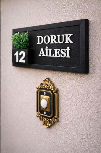 Kişiye Özel Ahşap Kapı İsimliği Çiçekli antrasit – 10x20 cm Mdf Dekoratif Kapı Tabelası (siyah)