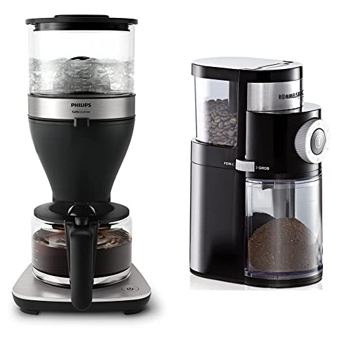 Philips Filterkaffeemaschine – 1.25L-Fassungsvermögen, bis zu 15 Tassen, Boil & Brew, schwarz/silbern (HD5416/60) & ROMMELSBACHER Kaffeemühle EKM 200, Füllmenge Bohnenbehälter 250 g, 110W, schwarz