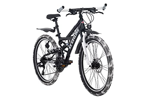 KS Cycling Trituradora Bicicleta de montaña Infantil ATB Fully 24'' Crusher Negro y Blanco RH 36 cm, Juventud Unisex, 24 Zoll, 36cm Cover