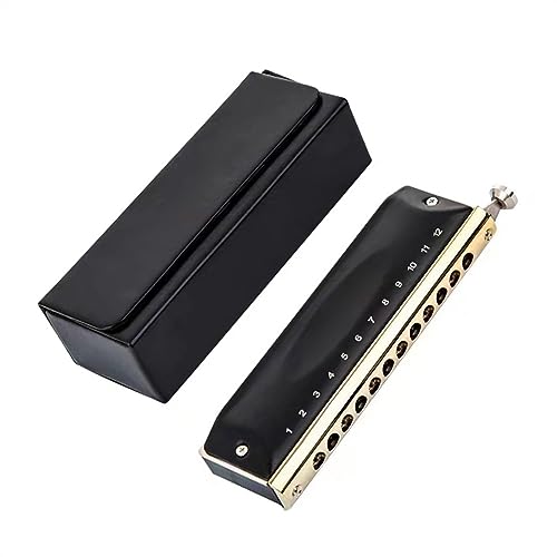 ブラック 12穴 48音 Cキー クロマチックハーモニカ 楽器 ケース付き ハーモニカ楽器
