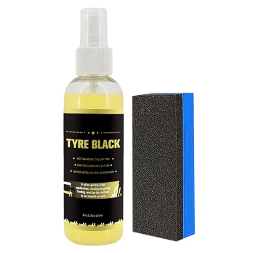 Generico Spray Lucidante per Pneumatici,100ml Rivestimento con Protezione UV | Spugna per Carrozzeria Auto Nera Camion SUV | Detergente Manutenzione Officina Detailing