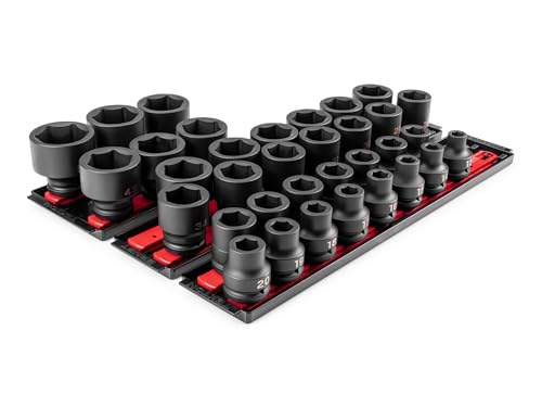 Image of TEKTON 3 /4 Inch Drive Impact Socket Set, 34-Piece | SID93118 | (13 - 50 mm), Shallow, 6-Point, Socket Rail