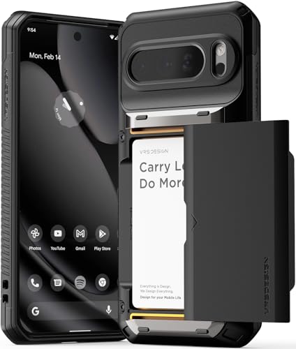VRS DESIGN Damda Glide Pro for Pixel 10 Pro XL (2025) Rugged Wallet Case with Sturdy Semi Auto Card Holder [4 Cards] Heavy Duty Phone Cover (Matte Black)
