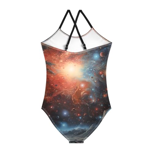 senya Girls Swimsuits Black-red Planet Sky One-Piece Swimwear Quick Dry Girls Bathing Suits for 3 Years Old2