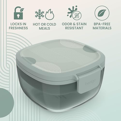 Image of Bentgo Glass Salad Container, 7.6-Cup, 4-Compartment Tray, Reusable Fork