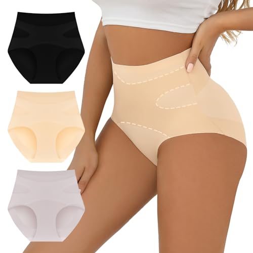 FallSweet No Show Tummy Control Underwear for Women High Waisted Panties Comfy Briefs Pack