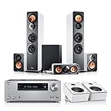 Teufel Ultima 40 Surround AVR für Dolby Atmos 5.1.2-Set Weiß / Weiß / Silber - Heimkino Lautsprecher 5.1 Soundanlage Kino Raumklang Surround Movie