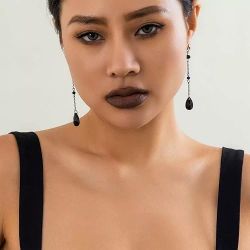 Gothic Blood Drop Earrings,Retro Goth Black/Red Crystal Bead Earrings Punk Teardrop Red Earring Halloween Cosplay Party Jewelry for Women2