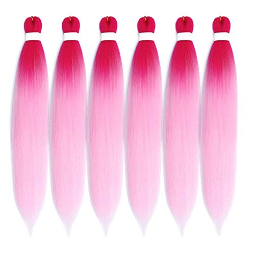 Pre-stretched Braiding Hair Crochet Braid Professional Itch Free Synthetic Fiber Corchet Braids Yaki Texture Hair Extensions 24inch 6Packs(Pink/Light Pink)