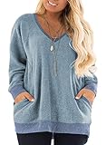 DOLNINE Womens Plus Size Tops Long Sleeve Pockets Tunic Sweatshirts Blue-16W