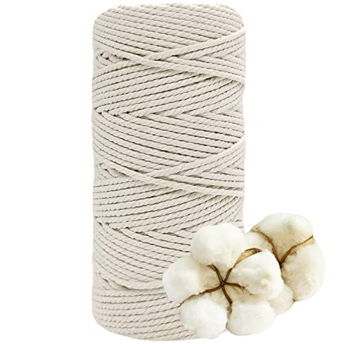 DXRPO Corde Macramé 3mm x 100m, Macrame Corde de 4-Ply Naturel Coton, pour Rideau Macramé, Bricolage Decoration Murale, Décoration de Chambre à Coucher et Decoration Mariage Boheme (Beige) Cover