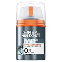 L'Oréal Men Expert Sensitive Skin Moisturiser, Magnesium Defence, Hypoallergenic 24H Daily Men's Moisturiser, With Magnesium Mineral And Hyaluronic Acid, 50ml