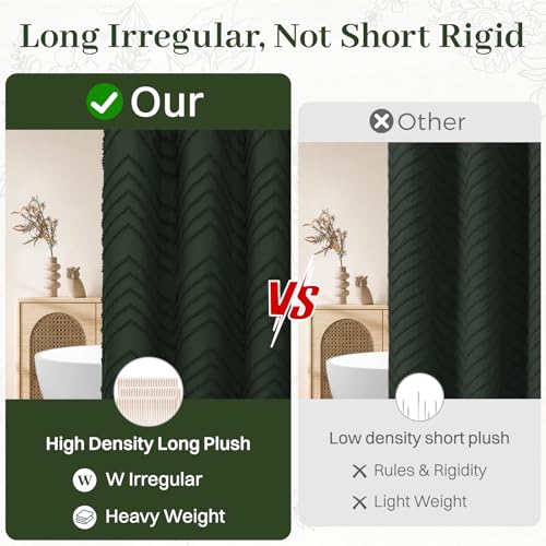 WONICY No Hook Shower Curtain with Snap in Liner, Tufted Chevron Striped Shower Curtain Set for Bathroom, Boho Waterproof and Washable Shower Curtains, 71Wx74H, Dark Green by WONICY - Image 3