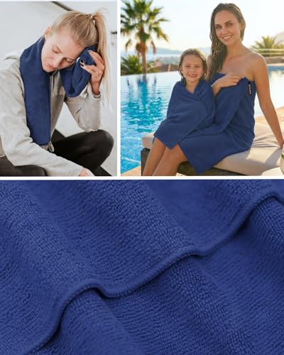 PEAQUE Mikrofaser-Handtuch mit Frottee-Struktur Antibakteriell Schnelltrocknend - Sporthandtuch Reisehandtuch Sauna-Handtuch (Navy, 80x160 cm)