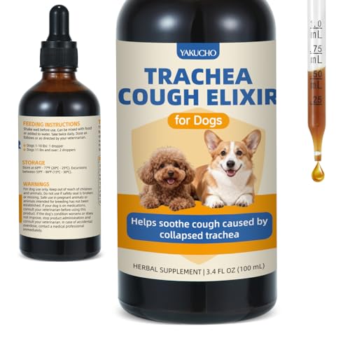 Yakucho Trachea Cough Elixir, 3.4 FL OZ Collapsed Trachea Treatment for Dogs Liquid, Herbal Cough Relief Drops with Skullcap, Helps Calm Dry Cough, Soothe Throat Irritation & Support Easier Breathing