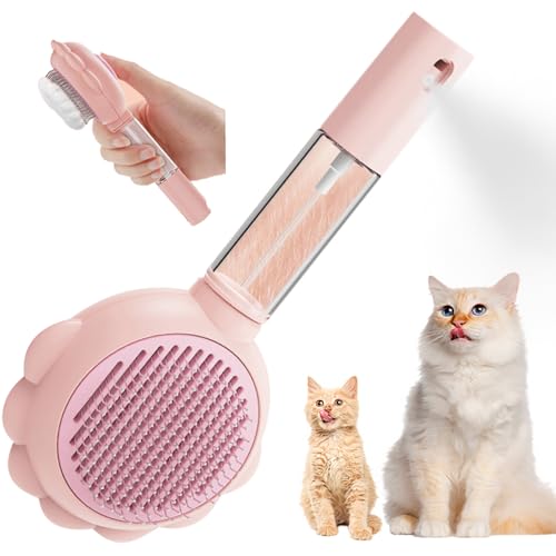 Image of Self-Cleaning Spray Cat Brush for Shedding, Deshedding Dog Spray Brush with Water Spray & One-Click Hair Release for Long /Short Haired Animals (Pink)