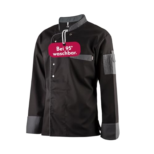 Clinotest Kochjacke, Bäckerjacke, langarm mit Druckknopfverschluss, in der Farbe Black, Modern Style (XXL)
