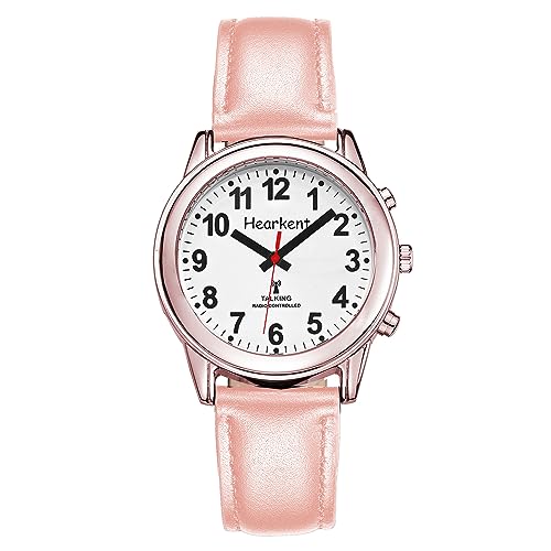 Hearkent Montre parlante pour femme avec voix allemande, montre pour personnes âgées, aveugles, malvoyantes, montre radio-pilotée, Or rose, Damen, lanière