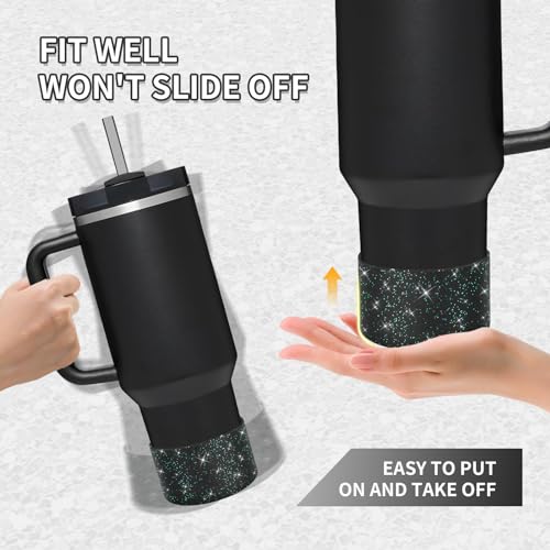 Image of WUQID Protective Bling Silicone Boot, Compatible with Stanley Tumbler 20-40oz & Hydro Flask Water Bottle 12-24oz and More Bottles /Tumblers Bottom of 2.83-2.95in, Glitter Reduces Dents Sleeve Cover