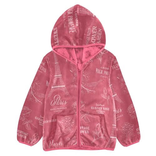 OTVEE Romantic Paris Pink Eiffel Tower Kids Hoodie Jacket Fall Spring Full Zip Warm Outwear Coat