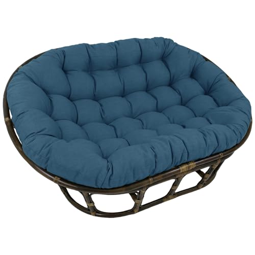 International Caravan Bali Rattan Double Papasan Chair with Solid All-Weather Cushion Sea Blue