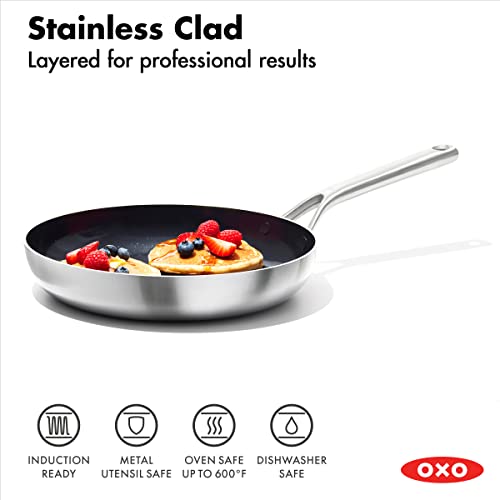 Image of OXO Mira Tri-Ply Stainless Steel PFAS-Free Nonstick, 8 inch Frying Pan Skillet, Induction, Multi Clad, Dishwasher and Metal Utensil Safe