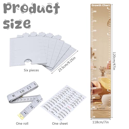 Growth Chart Mirror, Growth Chart Mirror for Wall, Puzzle Mirror Growth Chart, Mirror Growth Chart for Wall, Foldable Height Measuring Mirror, Wall Decor