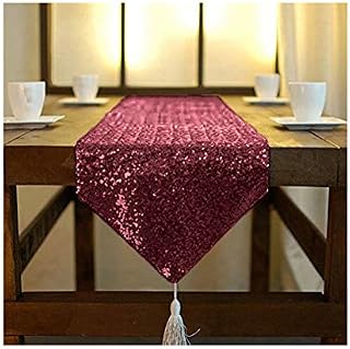 ShinyBeauty Table Runner Tassel Rose Gold Sequin Table Runner 12x72-Inch Kitchen Runner Home Decor Dining Table Runner for Parties Christmas Table Runner for Holidays (12x72-Inch, Rose Gold)