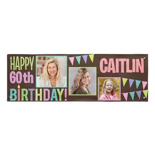 Let's Make Memories Personalized Banner - Birthday Party Decoration - Then & Now Photo Banner Decor - Customized Banner - Celebration - Any Text - Indoor/Outdoor Vinyl - Pink - 6 ft