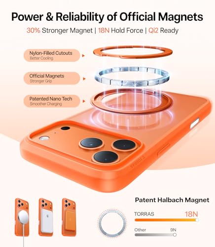 Image of TORRAS Upgraded 360 Magnetic Stand for iPhone 17 Pro Max Case Neon Orange
