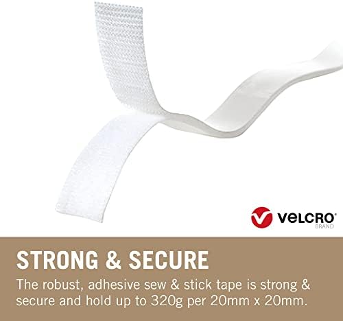 VELCRO® Brand | Sew & Stick Fabric Tape | Cut-to-Length Strong Hook & Loop Self Adhesive Sticky Tape Perfect for Crafting, Clothing Repairs & Hemming | White | 20mm x 10m