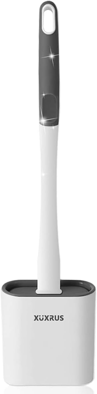 XUXRUS Silicone Flexible Toilet Brush with No-Slip Long Handle & Anti-drip Base, Deep Cleaner for Bathroom Toilet Bowl (Flooring/Wall Mounted), White