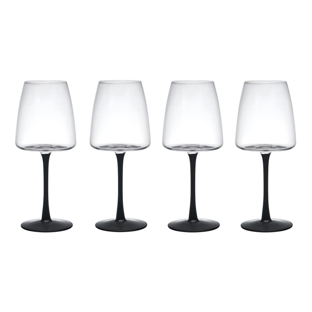 Mikasa Transparent Palermo White Wine Glasses, Set Of 4 Clear Crystal Glasses, 400Ml Black Stemmed Wine Glass Set, Elegant Glassware For Weddings, Parties, Celebrations, Drinkware Gift Set