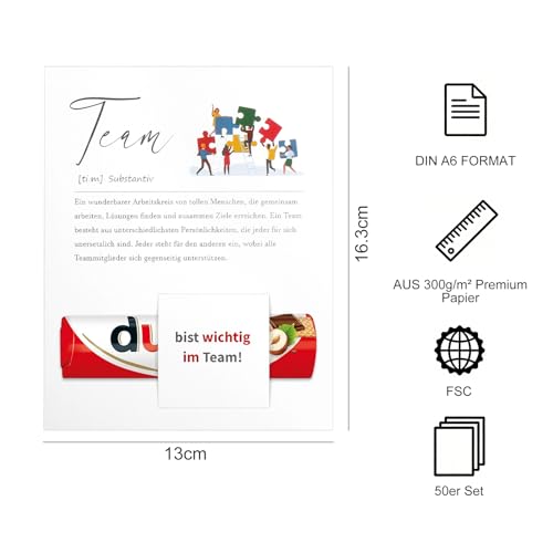 50er Set Team Karte Teamkarte für Kollegin Team Geschenk für Kollegen Mitarbeiter, Abschiedskarten für Büro Arbeit Kleine Geschenke Mitarbeiter Weihnachten Grußkarte Dankeskarte Dankeschön Chef