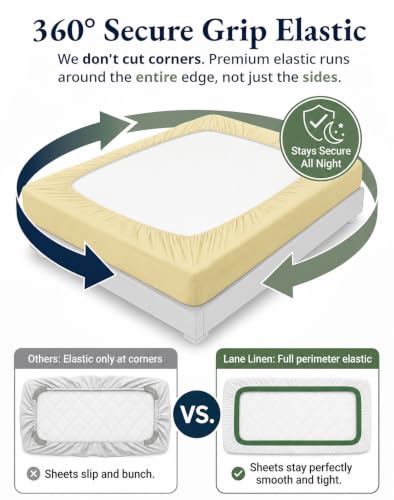 Image of LANE LINEN 100% Organic Cotton Fitted Bedsheet for Double Bed - Vanilla