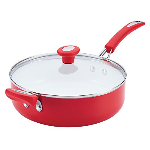 SilverStone Ceramic Nonstick Saute Pan / Frying Pan / Fry Pan with Lid and Helper Handle - 4 Quart, Red
