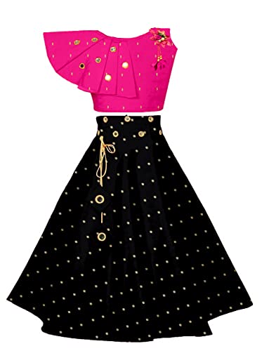 Lehenga Choli de tafetán de seda para niñas en bodas y fiestas rani negro