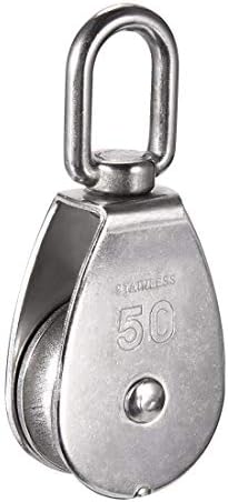 ExcInter Single Pulley M15 Steel Wheel Block Heavy Duty Pulley Roller Loading 304 Stainless Silver (Double Pulley M25)