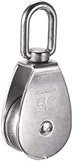 ExcInter Single Pulley M15 Steel Wheel Block Heavy Duty Pulley Roller Loading 304 Stainless Silver (Double Pulley M25)