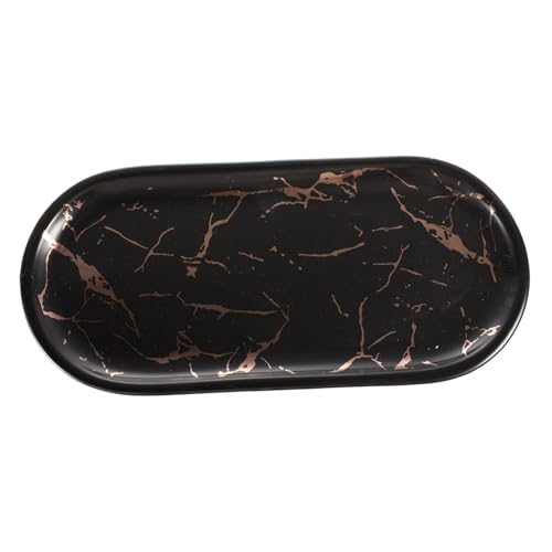 GLEAVI Piatto in Ceramica Marmorizzata Ovale Nero 22 Cm, Piatto da Colazione e Portata Resistente Cottura Ad Alta Temperatura, Stoviglie Compatte per Uso Quotidiano e Buffet